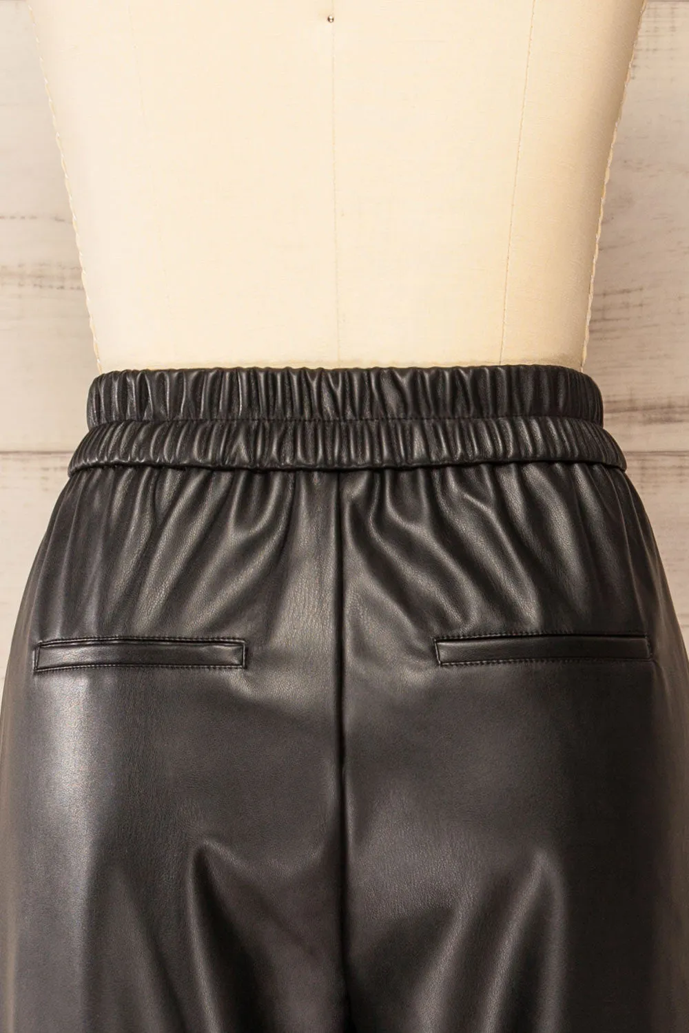 Zander Black | Faux-Leather Pants w/ Elastic Waistband