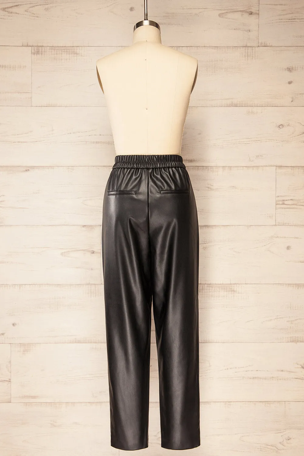 Zander Black | Faux-Leather Pants w/ Elastic Waistband