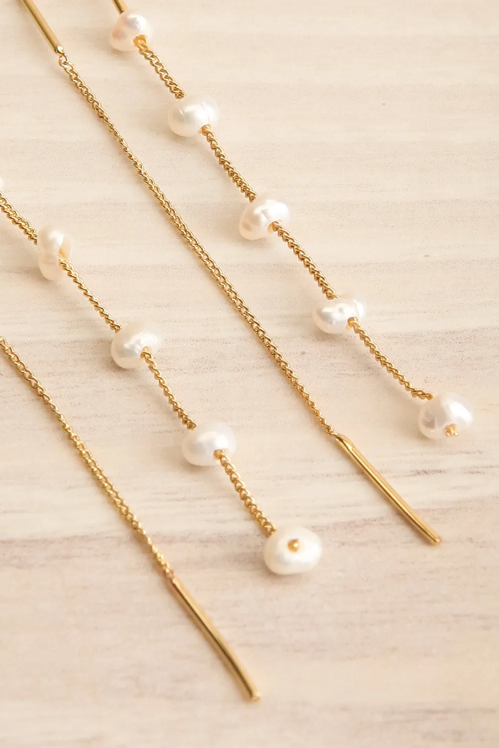Zenaia Gold | Thread Through Earrings w/ Pearls