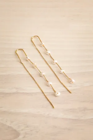 Zenaia Gold | Thread Through Earrings w/ Pearls