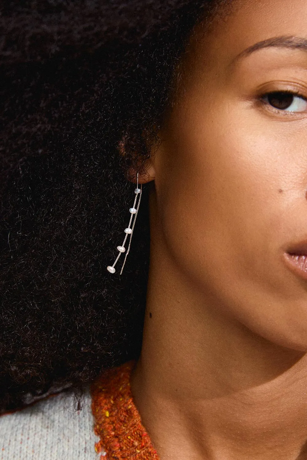 Zenaia Silver | Thread Through Earrings w/ Pearls