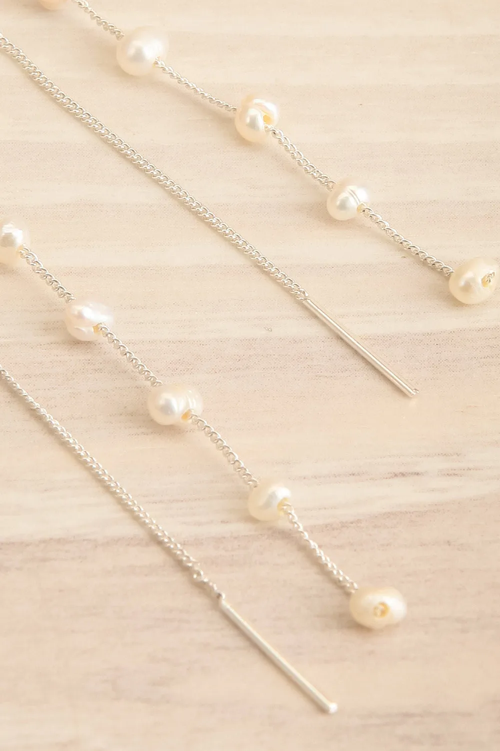 Zenaia Silver | Thread Through Earrings w/ Pearls