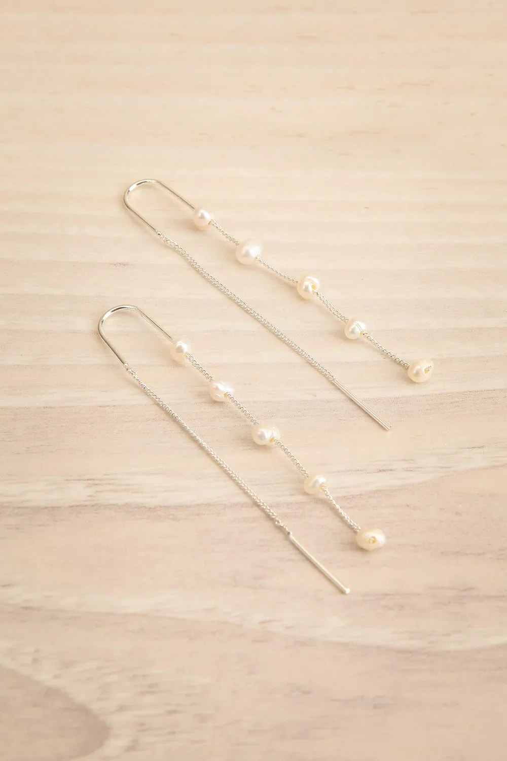 Zenaia Silver | Thread Through Earrings w/ Pearls