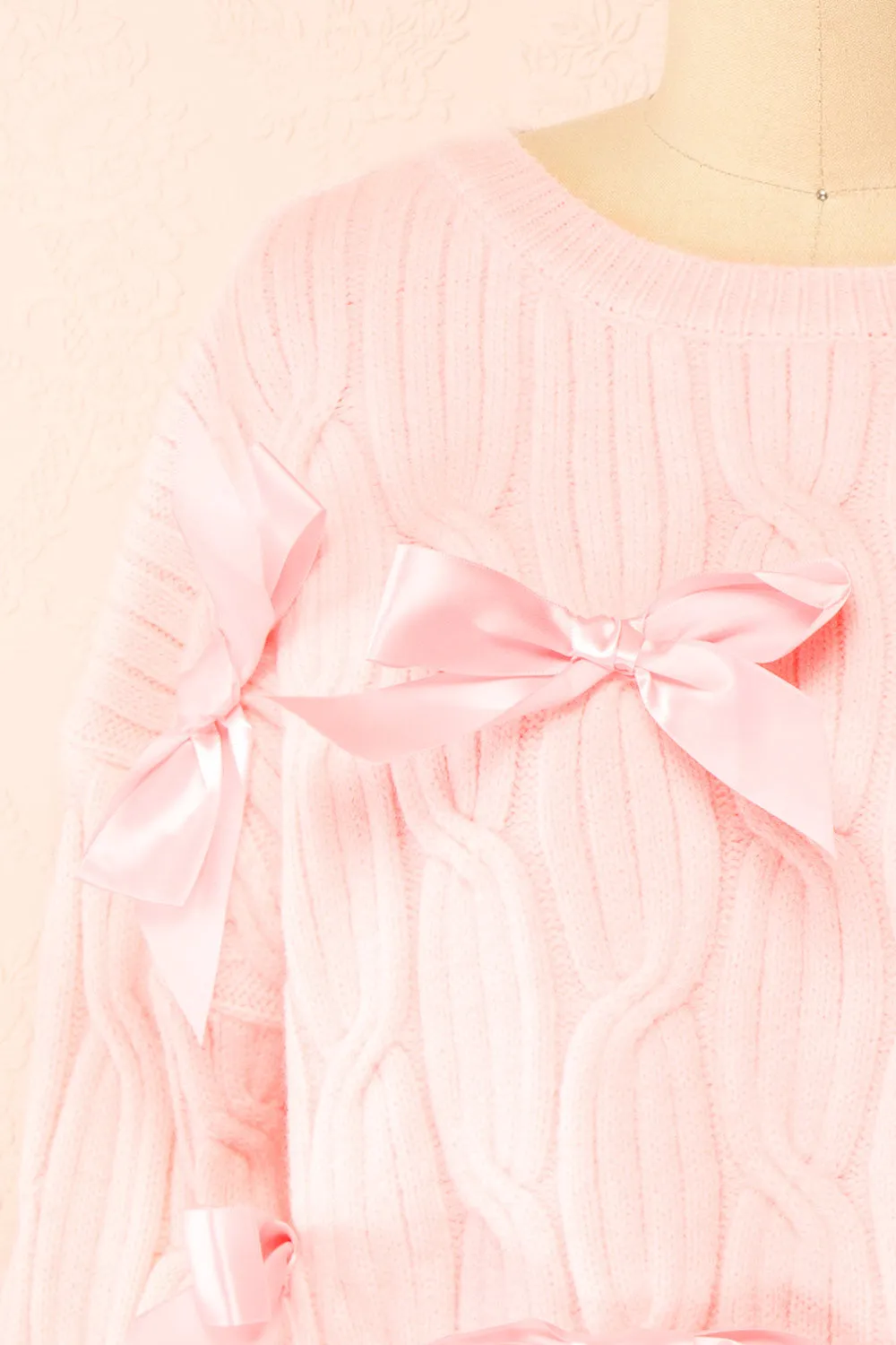 Zorane | Pink Knit Sweater w/ Satin Bows