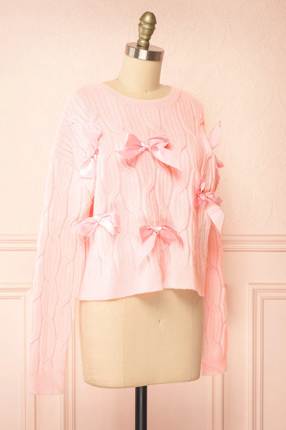 Zorane | Pink Knit Sweater w/ Satin Bows