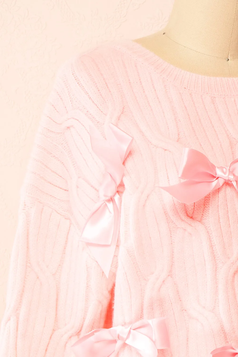 Zorane | Pink Knit Sweater w/ Satin Bows