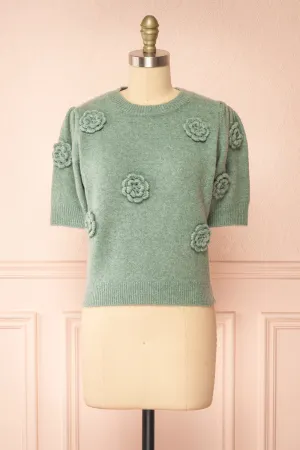 Zuniki Sage | Knit Top w/ Crochet Flowers