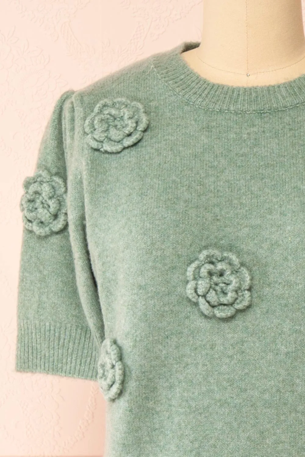 Zuniki Sage | Knit Top w/ Crochet Flowers