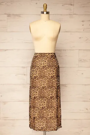 Zyran | Long Leopard Print Skirt